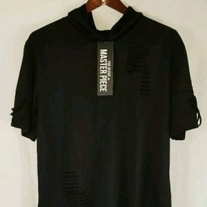 NWT Black hoodie ripped mens fashion shirt sz lath